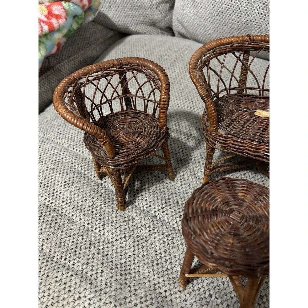 Vintage Miniature Wicker Doll Furniture Set Chairs Loveseat Table Rattan Lot